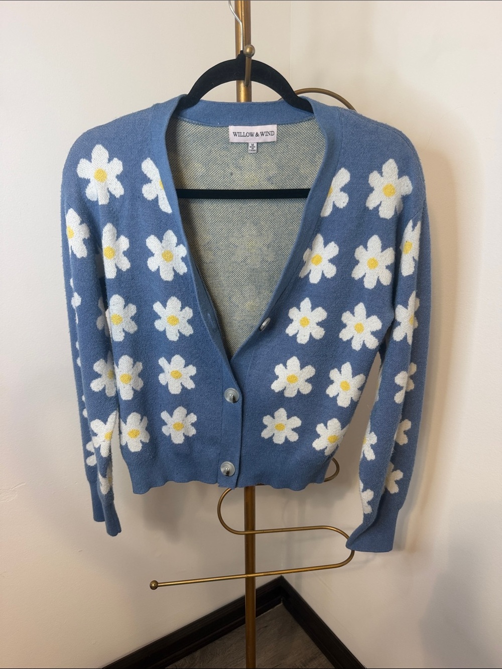 Willow & Wind Blue Daisy-Print Knit Cardigan